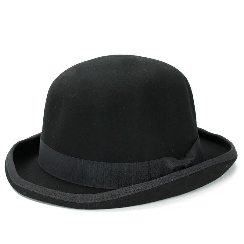 

Paris fashion Men Wool Jazz Hat Dome Floppy Brim Fedora Hat Black Grey Vintage Dress Casual Male Winter Warm Bowler Hat Cap