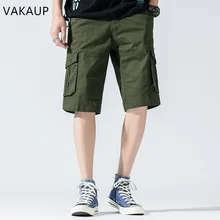 Новые мужские Шорты хлопковые повседневные Летние однотонные штаны карго с множеством карманов Шорты военный комбинезон уличные высококачественные мужские шорты