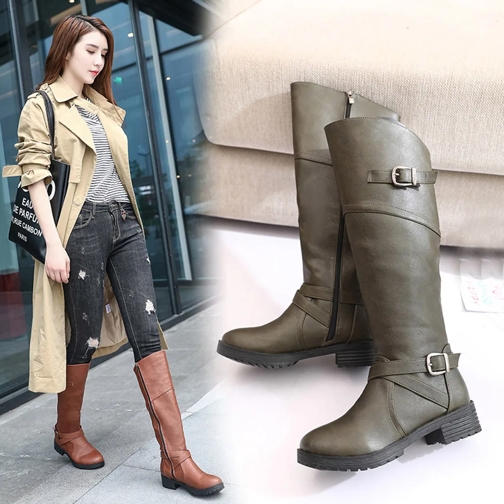 

Booties 2018 woman Autunm fashion Martin Shoes leather over the knee boots thigh high boots for female botas mujer AG 16