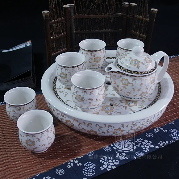 13 inch large insulated double cup ceramic tea set tea gold floral