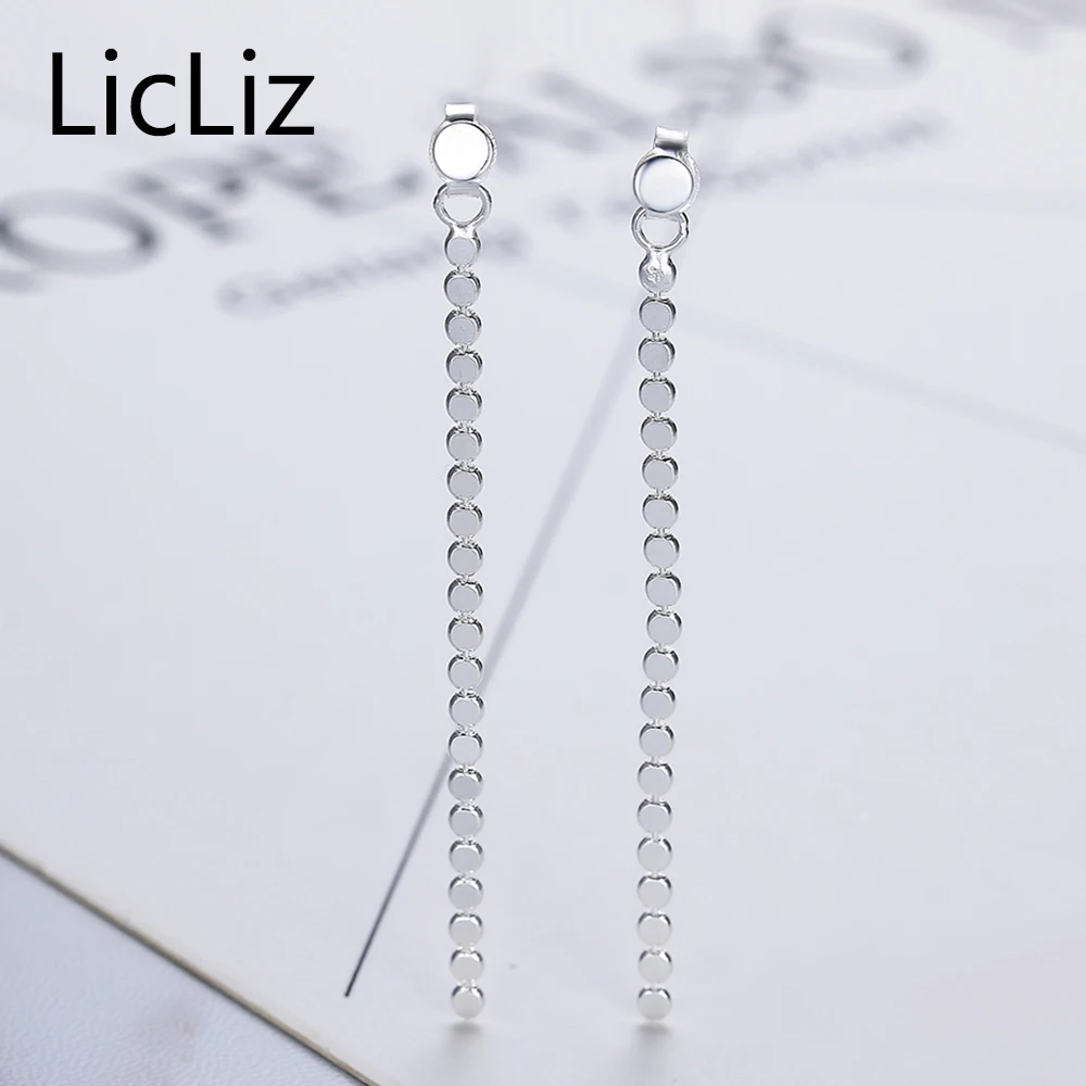 Женские серебряные висячие серьги LicLiz 925 пробы длинная цепочка с бусинами