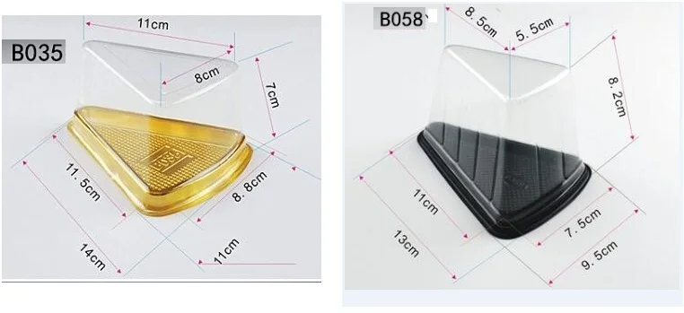 100 шт 6 дюймов/8 дюймов сырный треугольник Торт пластиковая коробка Золотое дно блистер коробка с крышкой экологически чистый прозрачный контейнер для торта