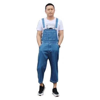 

2017 New Summer Men's Large Size 28-42 Blue Denim Overalls Casual Knee Length Short Jumpsuits Jeans Shorts