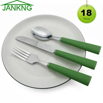 

JANKNG 18-Pcs Stainless Steel Cutlery Set Blue Dinnerware Sets Lightweight Outdoor Portable Silverware Set Travel Tableware Set