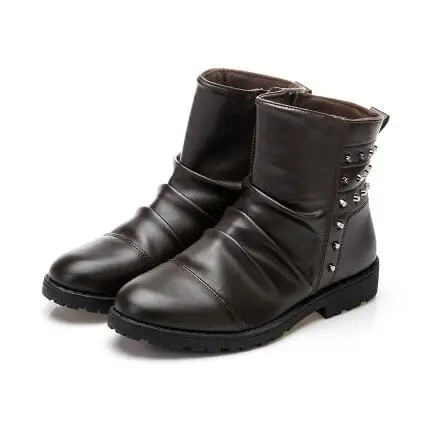 Белые Брендовые мужские ботинки до середины икры осенние мужские ботинки из искусственной кожи с заклепками Высококачественная обувь со складками X983 35 - Цвет: Brown