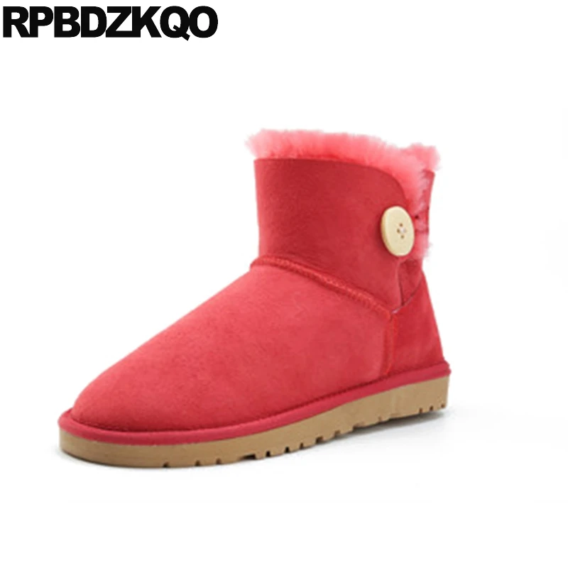 

Shoes Slip On Real Fur Sheepskin Ankle Red Winter Snow Boots Women Flat Booties High Quality Warm Chinese 2017 Fashion Female