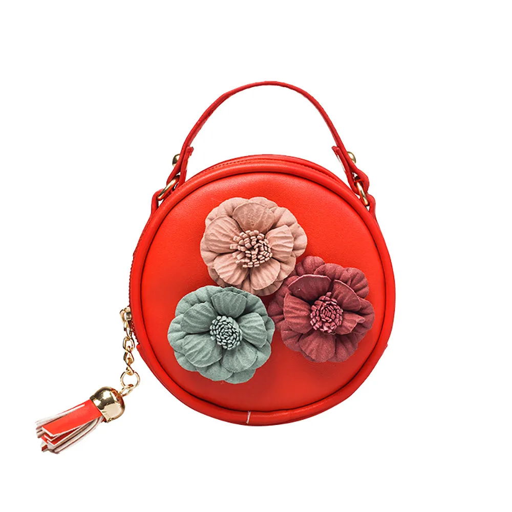 Детская сумка на плечо с кисточками круглой формы и цветочным рисунком, популярная мини-сумка-мессенджер N21 - Цвет: Коричневый