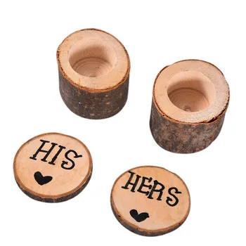 

2pcs Wooden Printed Hers His Wooden Wedding Ring Bearer Box Wedding Anniversary Monuments Rustic Wedding Photo Props Gift