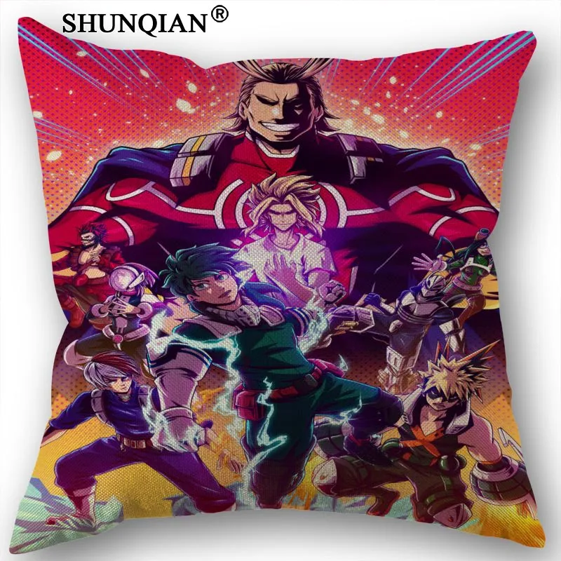 

Custom My Hero Academia Cotton Linen Square Pillowcase Decorative Pillow Cases Cover Zippered 45x45cm one side