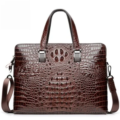 Мужской портфель из натуральной кожи, роскошный портфель из яловой кожи с крокодиловым узором, мужская сумка на плечо, деловая сумка, лучшая - Цвет: Cross Brown