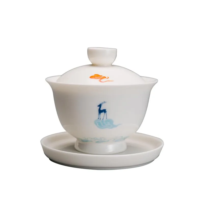 100 мл белая фарфоровая красочная чайная чаша Gaiwan с крышкой и блюдцем, набор чайных церемоний, посуда для напитков, чайная посуда, чайник, Декор, ремесла - Цвет: A