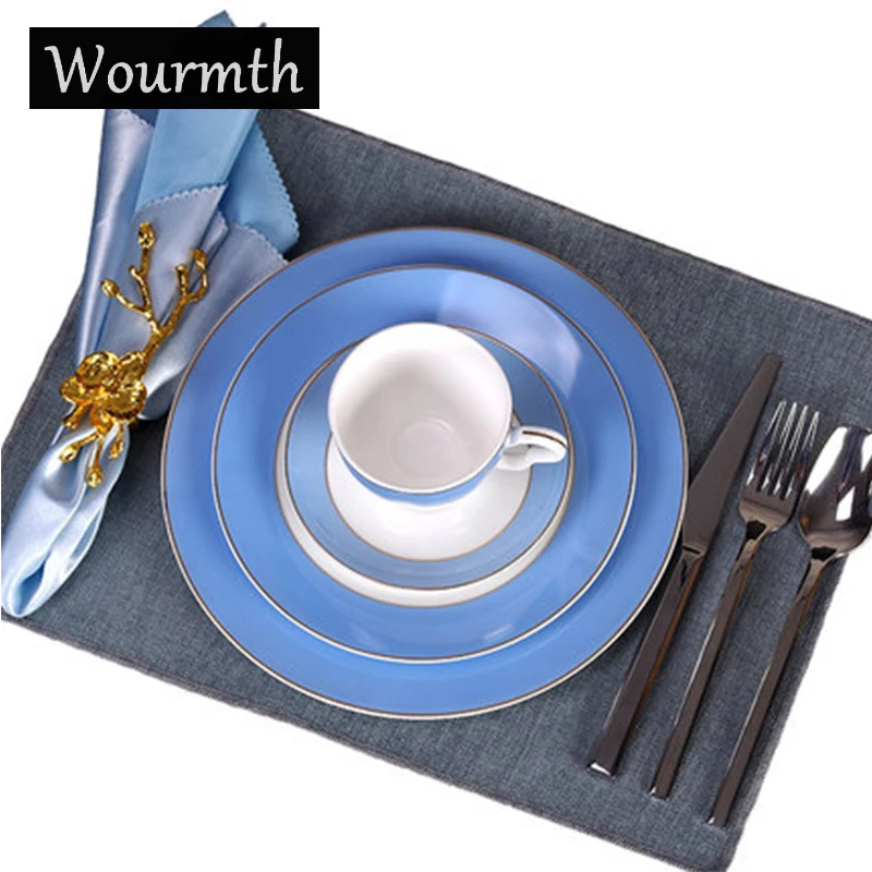 

Wourmth Simple Fashion Bone China Tableware European Style Steak Plate Cup And Saucer Set Dinnerware Hotel Fruit Cake Plates