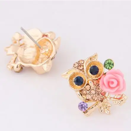 Женские серьги гвоздики с изображением совы и цветов|flower stud earrings|stud earringsstud earrings for