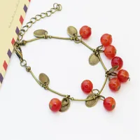 Vintage Sweet Cute Red Cherry Charm Bracelets for Women Small Coin Bead Beautiful Bracelet Girl Gift Mujer Pulseras Hot Sale 5