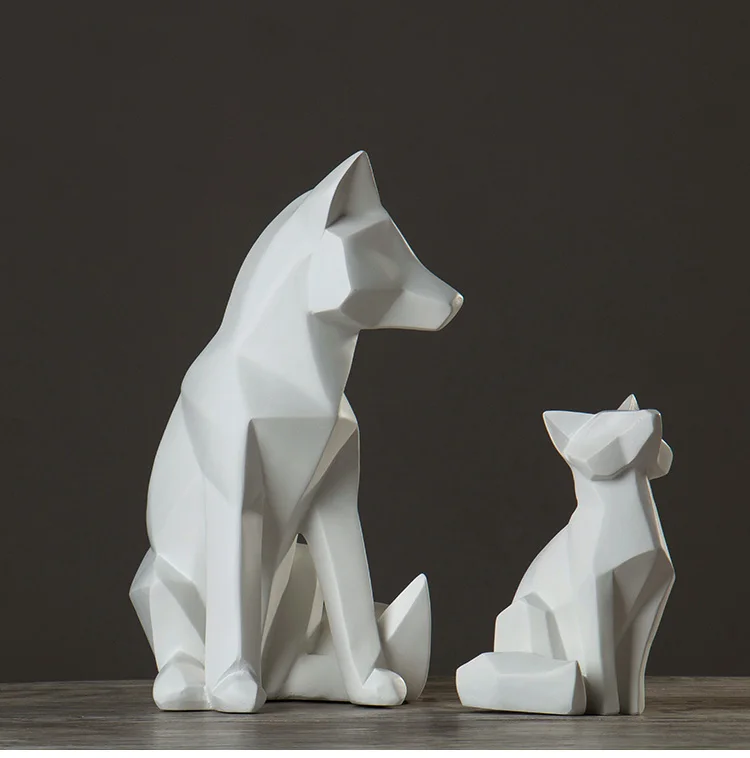 

Nordic style simple white abstract geometric fox sculpture ornaments modern home decorations