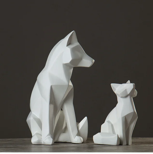 Nordic style simple white abstract geometric fox sculpture ornaments modern home decorationsin