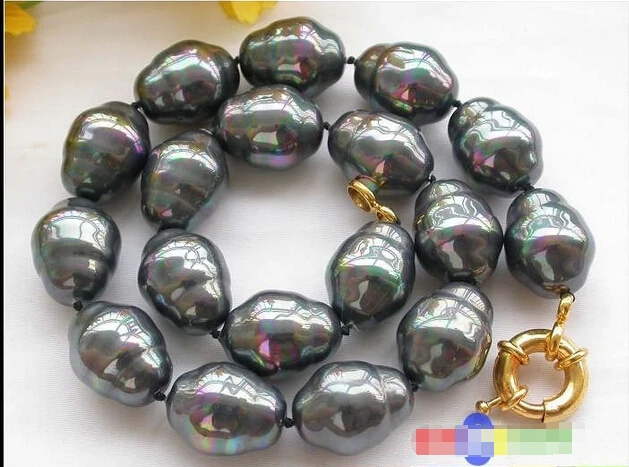 

Free shipping@ p2187 17" 20mm BLACK BAROQUE SOUTH SEA SHELL PEARL NECKLACE