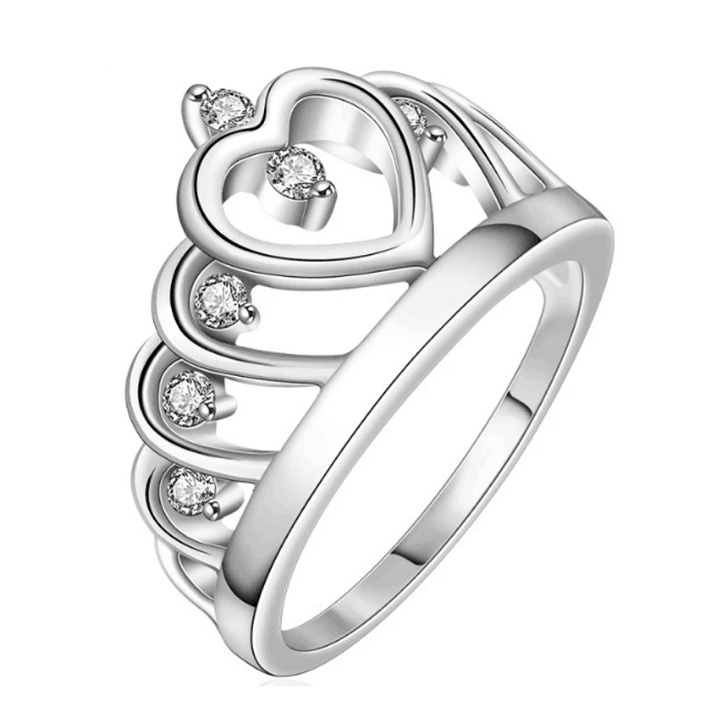 Стерлингового серебра 925 Цвет моя принцесса Queen Корона Обручение кольцо для Для женщин с Ясно CZ стерлингов Серебряные ювелирные изделия RA017