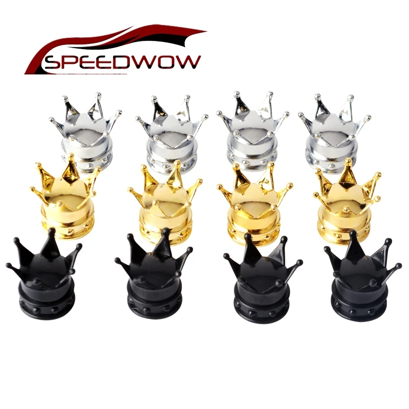 SPEEDWOW 4PCS Car Tyre Tire Valve Crown Tyre Tire Wheel Valve Air Valve Caps Dust Wheel Caps Car Truck Motocycle Accessories