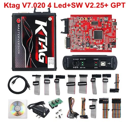 Красный KESS 5,017 KTAG 7,020 V2.47 KESS V2 V5.017 K тег V7.020 V2.25 мастер евро OBD2 программатор системного блока управления KESS 2 2,47 K-TAG 2,25 - Цвет: KTAG 7.020 4LED Full