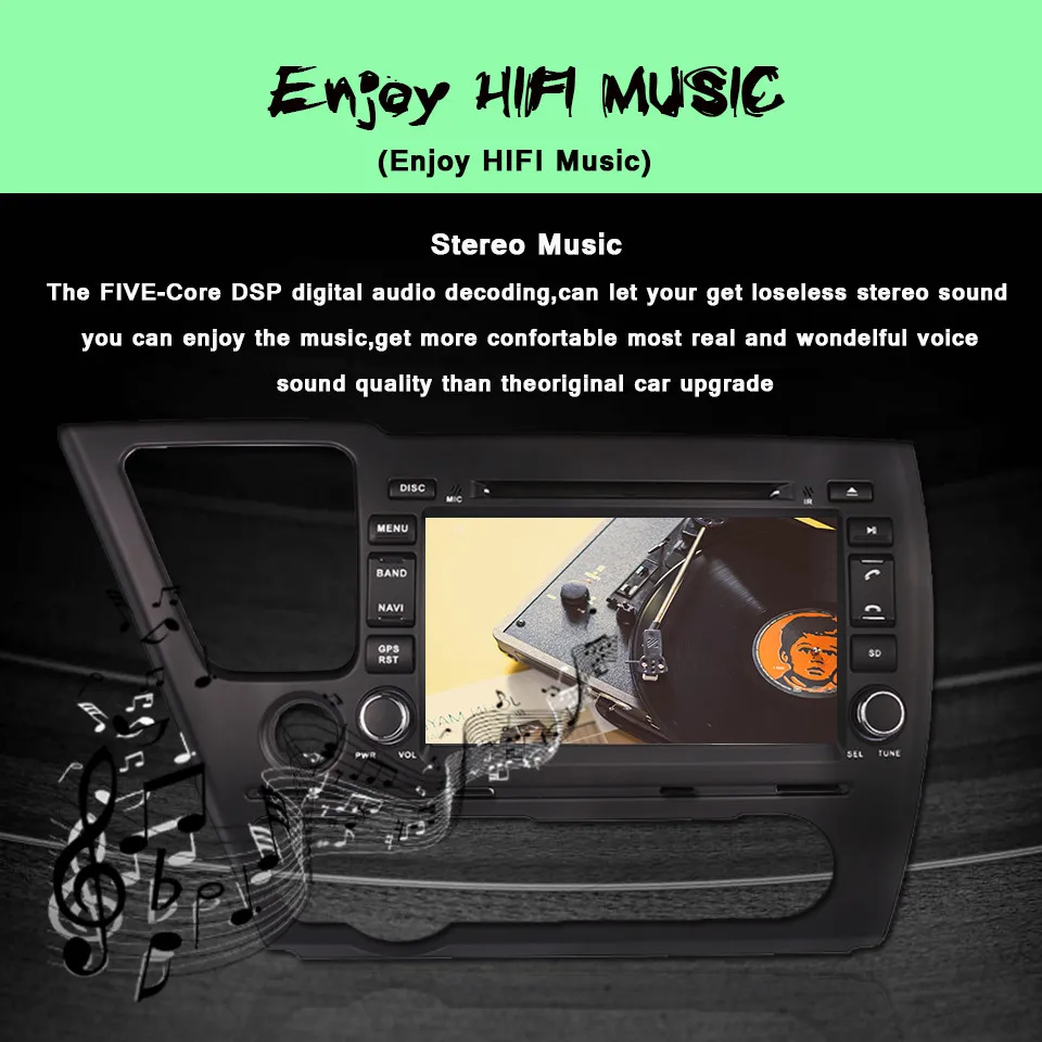 Best Android 9.0 Car DVD Player for Honda Civic Saloon 2013 2014 2015 with GPS Navigation Radio Disc SD Tocuh Screen Audio Stereo CD 3