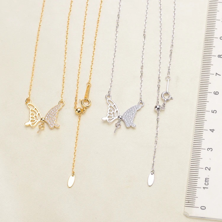 

2 Color 925 Sterling Silver Pearl Necklace Chain with Pendant Mountings Necklace Findings Jewelry Parts Fittings Accessories