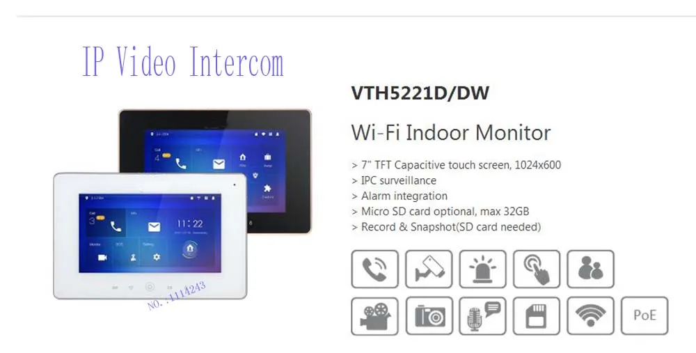 

Free Shipping DAHUA Video Intercom 7inches Wi-Fi Indoor Monitor without Logo VTH5221D/VTH5221DW