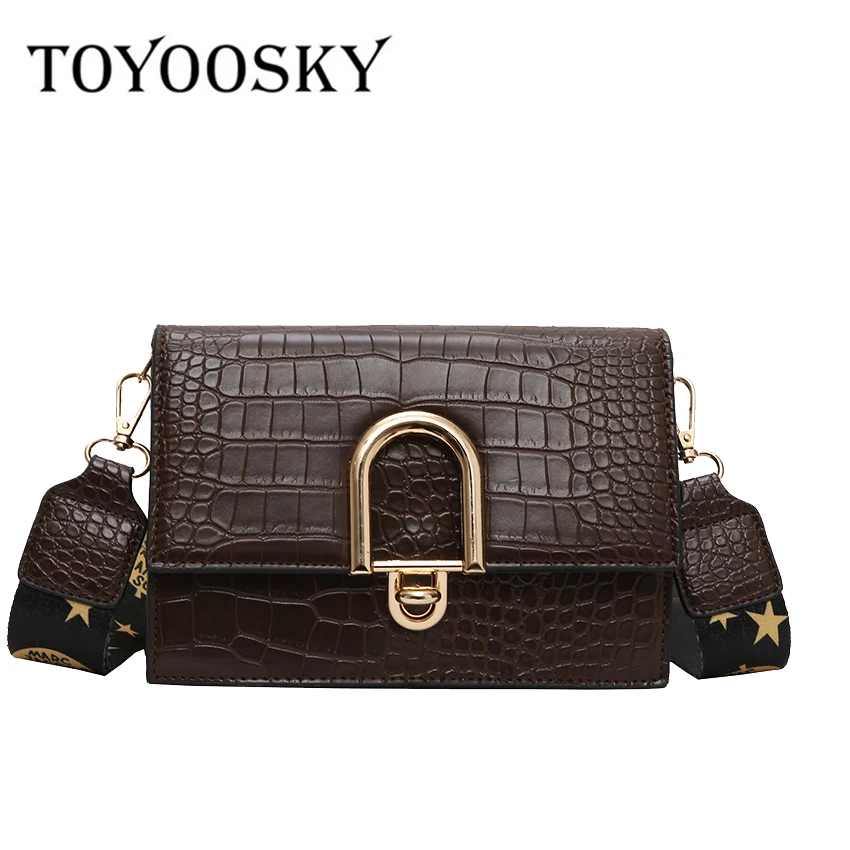 

TOYOOSKY Women Alligator Crocodile Leather Bags Small Women Crossbody bag Width Straps women's handbag messenger shoulder bag