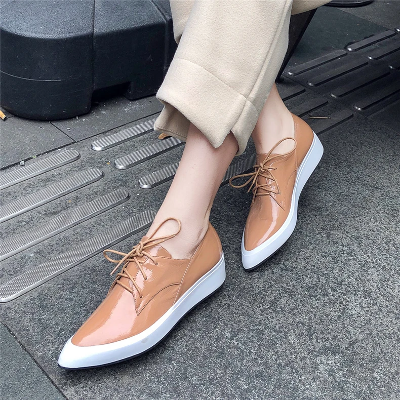 Woemn/весенние тонкие туфли-оксфорды на плоской подошве; коллекция 2019 года; модная женская обувь из натуральной кожи на плоской платформе;