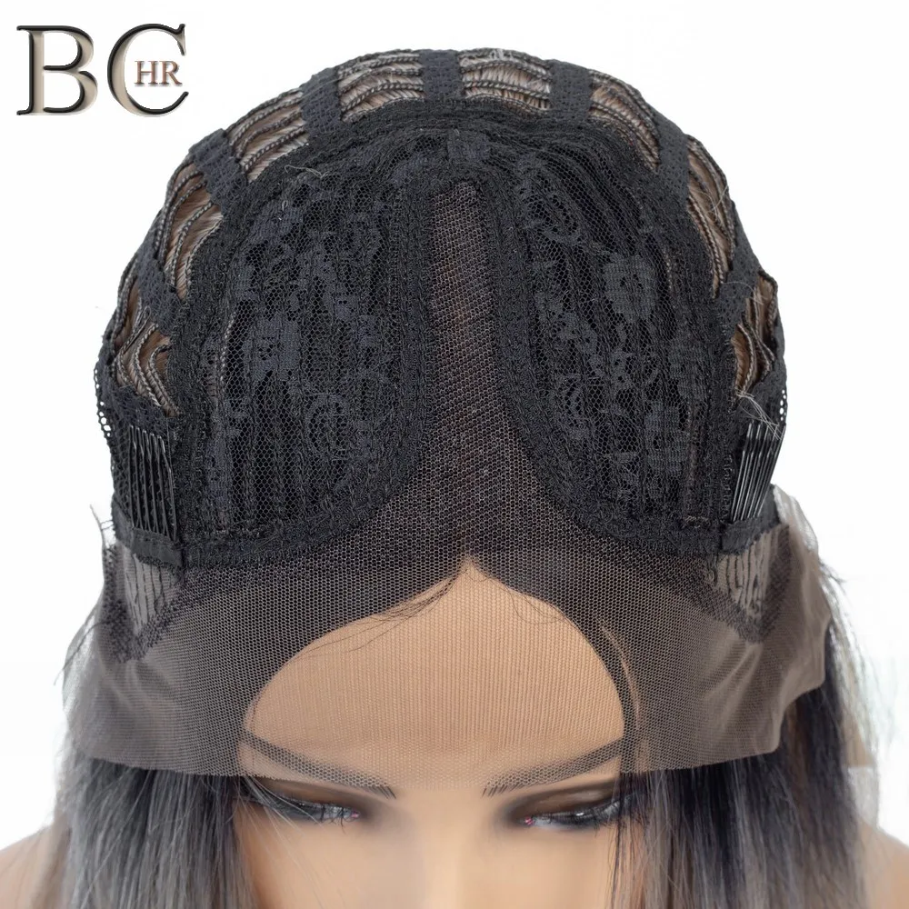 BCHR короткие волнистые 13*4 парики на кружеве для черных женщин синтетические волосы темно-корни коричневый парик средней части