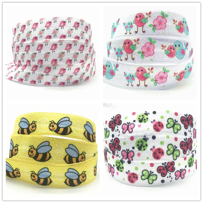 

Bumblebee Chick Butterfly Print Fold Over Elastic FOE Ribbon Hair Band DIY Party Wedding Decoration Accessories 10yards 5/8''