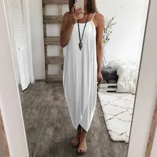 Summer Sleeveless Bohemian Casual Dress Women Spaghetti Strap Solid Color Loose Beach Holiday Dress fashionable spaghetti strap flounce solid color denim dress for women