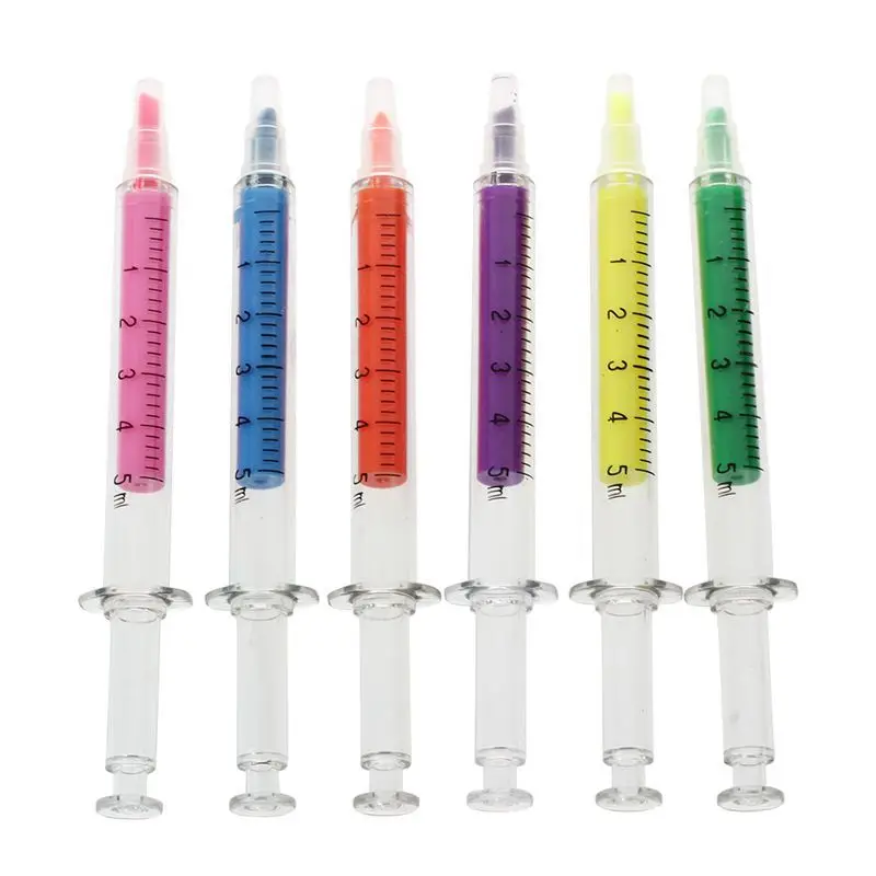 

6 x Illuminated Marker Syringe Highlighter Pen Watercolor Medical stationery stabilo highlighter pen destacadores pastel #8
