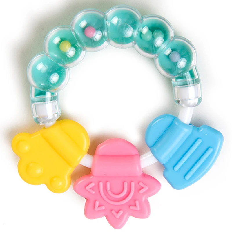 Cartoon Baby Teether Educational tools Chew Teeth Ring Biting Baby Rattle Toy Bed Bell Silicone Handbell Jingle Birthday Gifts
