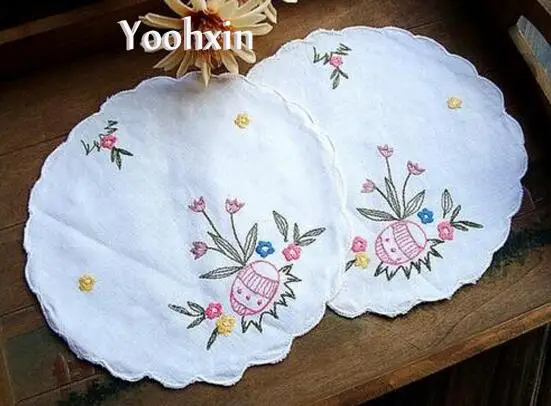 

HOT Round embroidery cotton place table mat pad cloth cup doily tea dining coaster mug tablecloth placemat Kitchen Easter decor