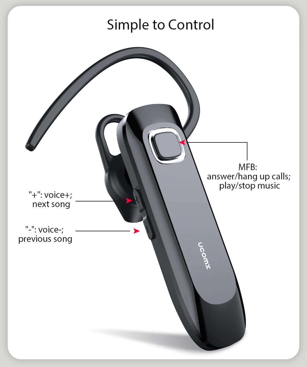 UCOMX U32K, Bluetooth наушники, беспроводные наушники, ушные крючки, Bluetooth гарнитура с микрофоном, громкая связь, наушник для iPhone, huawei, Xiaomi