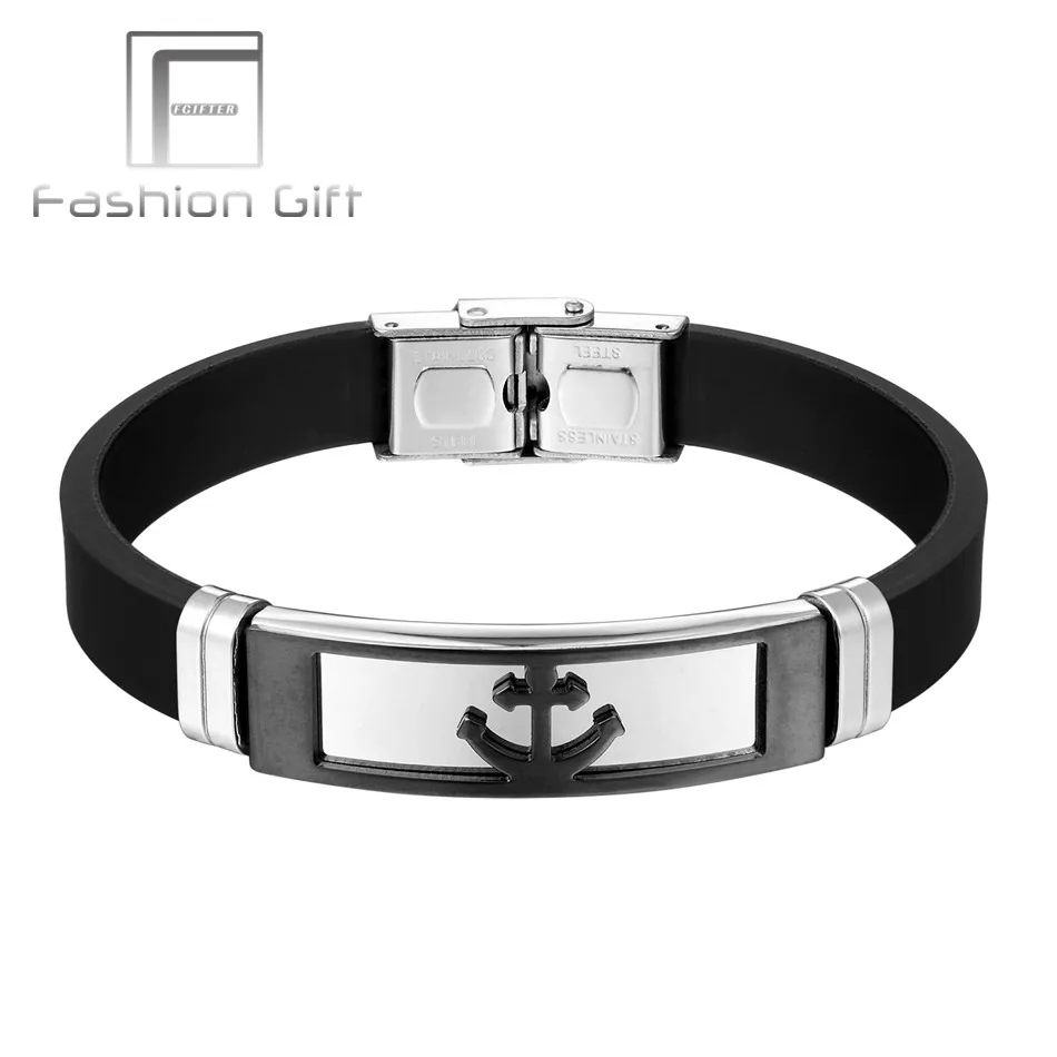 

FGifter Ethnic Stainless Steel Black Silicone Bracelets Bangles Jewelry for Women Men New Year Decoration Badges