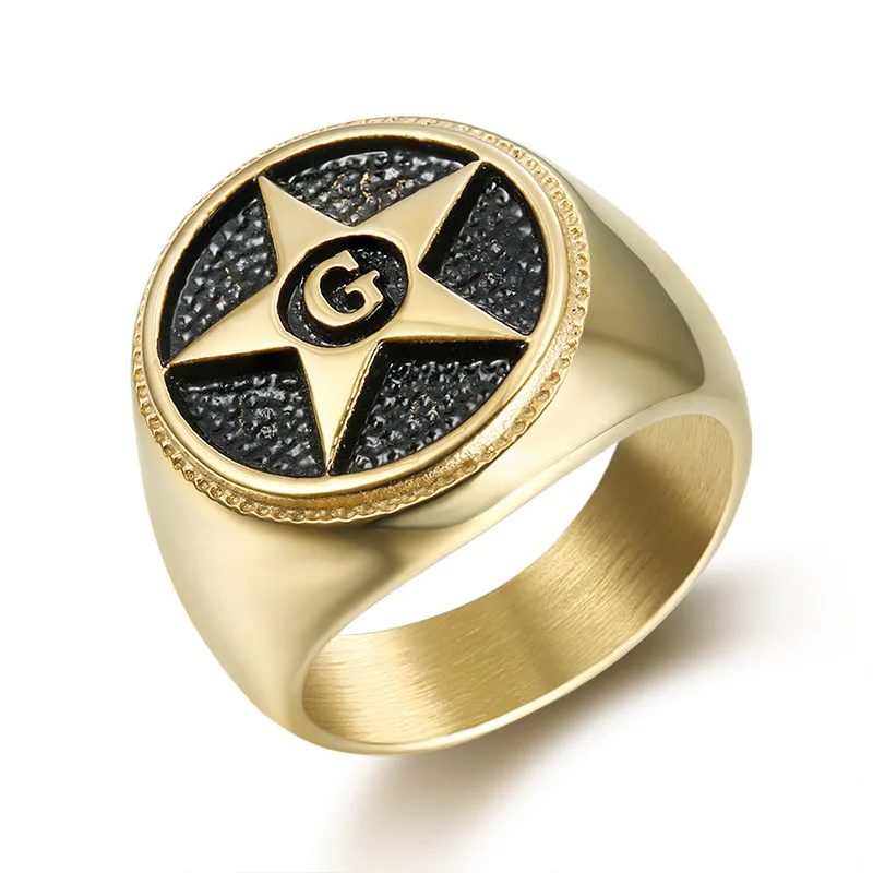 

Drop Shipping Star Letter G Ring for Men Gold Silver color Casted Solid Stainless Steel Masonic Rings Male Fashion Jewelry