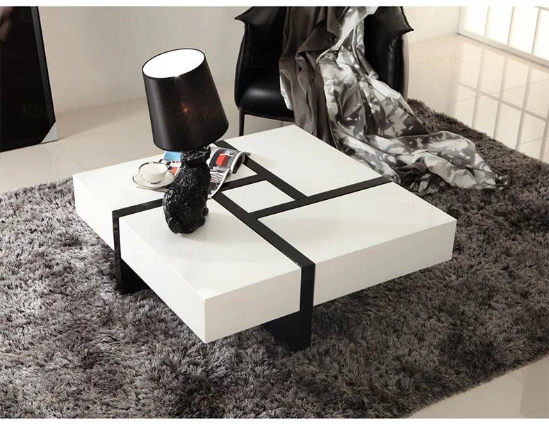 Natural wooden panel Coffee Table Living Room Home Furniture minimalist modern square white shiny mesas de centro table basse