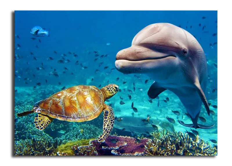 animals-underwater-sea-life-fish-Dolphin-turtle-JZK200-living-room-home-wall-modern-art-decor-wood