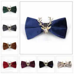 2018 г. Роскошные брендовые Для мужчин мальчик золото бархат стильный Банкетный Bow Tie Solid новый голова оленя бабочка Цепочки и ожерелья