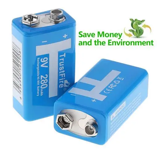 

2pcs/lot TrustFire Rechargeable Battery Ni-MH 9V 280mAh PPP3 Batteries For Walkie Talkie Remote Control Toys Smoke Detector