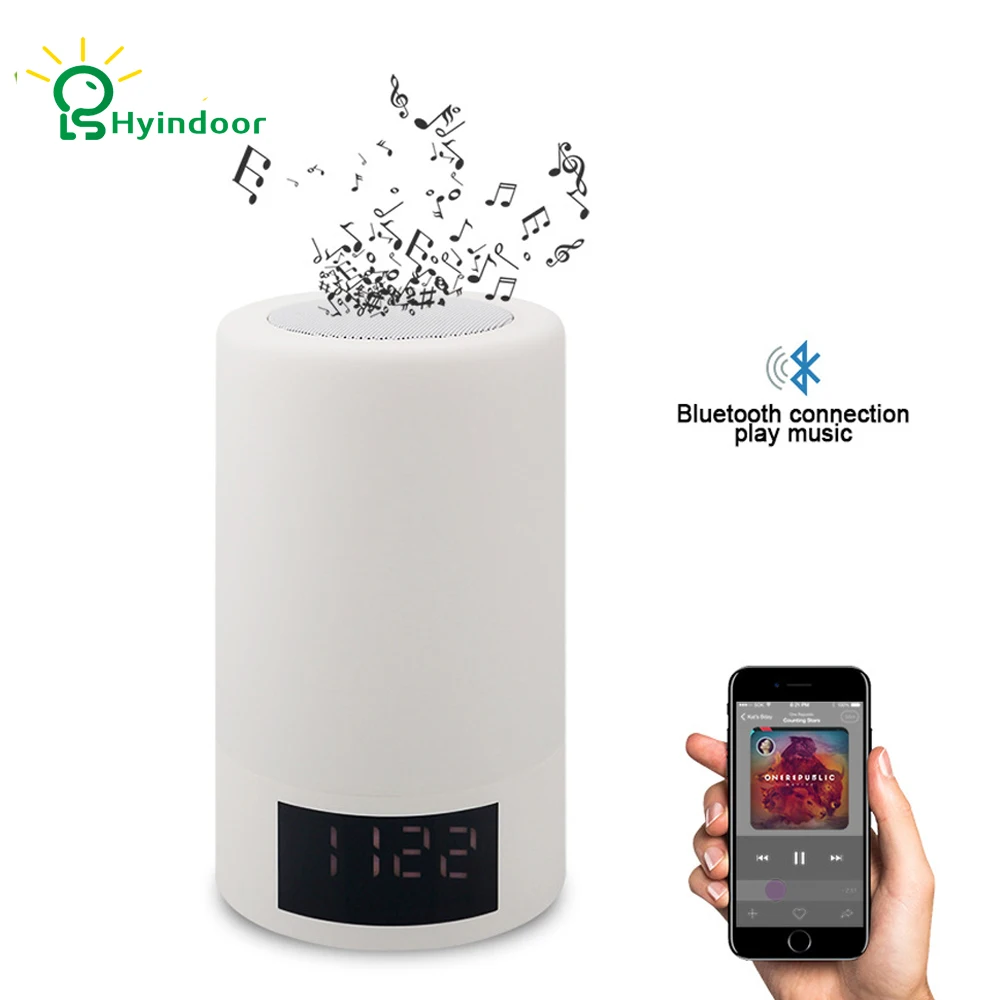 Hyindoor Cylinder Alarm Night Light Bluetooth Speaker/LED Wireless Bluetooth Speaker Touch Sensor Bedside Lamp Warm Lig
