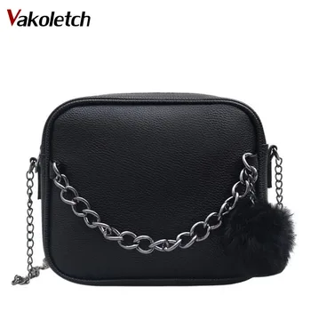 

Small Designer Chain Women Bag Women Leather Handbag Women Messenger Bags PU Shoulder Crossbody Bag with Plush Ball Toy K27