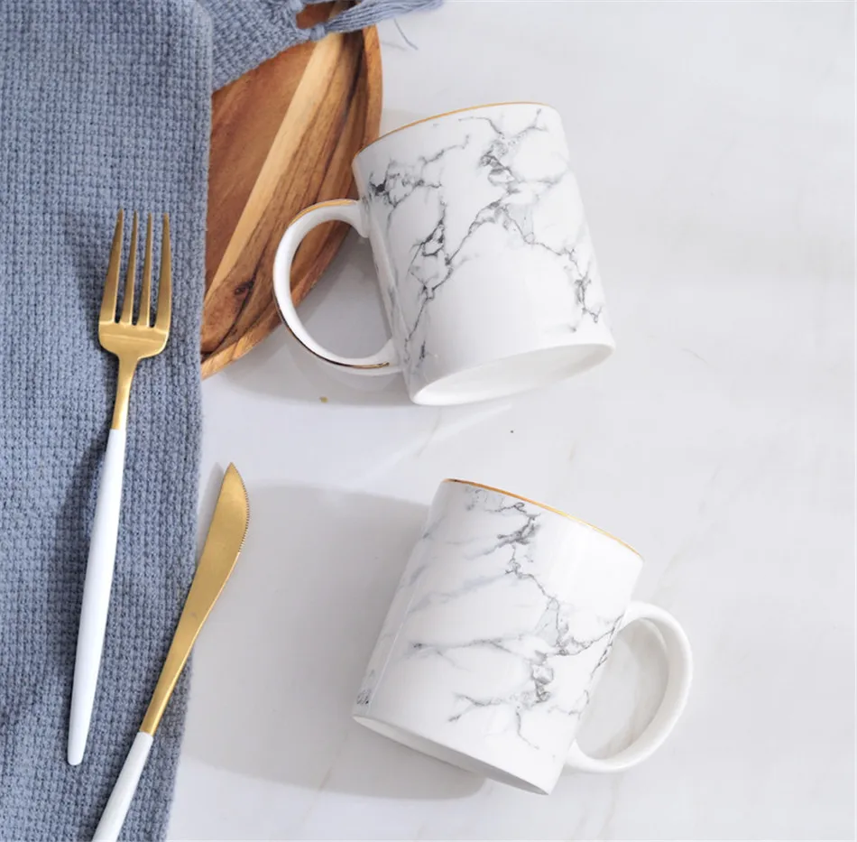 Luxury White Marble Ceramic Mugs Gold Plating Couple Lover's Gift Morning Mugs Milk Coffee Tea Breakfast Elegant Creative Cup (6)