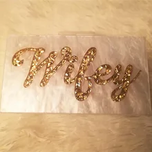 Индивидуальные буквенные имя жена Жемчуг белый с золотым блеском акриловые сумки леди вечерние путешествия вечерние Acylic Box клатчи кошелек