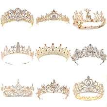 20 стилей, винтажное Золотое свадебное украшение для волос для женщин, жемчужная кристальная тиара, корона, принцесса, королева, свадебные украшения для волос, торжественный выпускной вечер