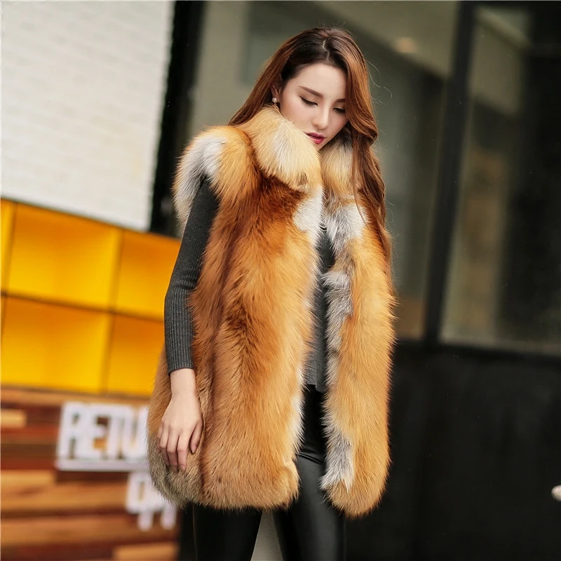 

Hot Selling British Style Real Fox Fur Coat Luxury Whole Pelt Genuine Red Fox Fur Vest New Women Fashion Thick Warm Jacket