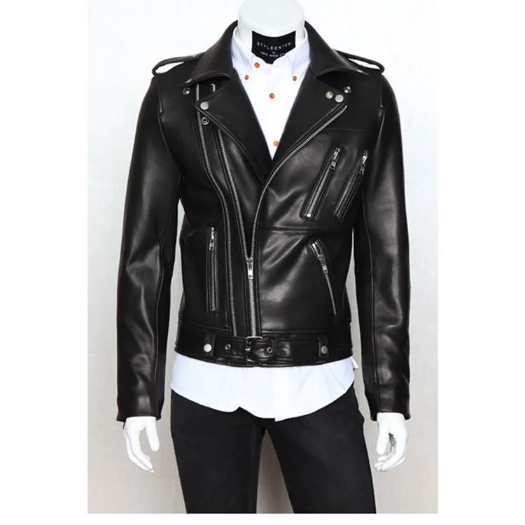 

Mens Leather Jacket 2019 Autumn Winter New Style Men's Motorcycle Leather Garment Multi-zipper Lapel Brief Design