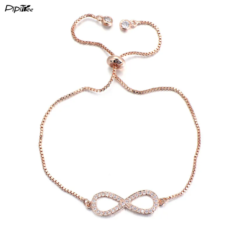 

Pipitree CZ Crystal Infinity Bracelet Love Forever Couple Jewelry Adjustable Chain Men Women's Charm Bracelets for Wedding Gift